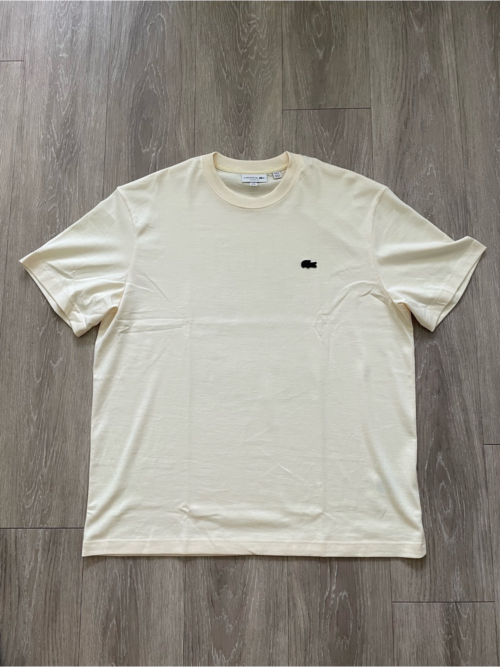 Lacoste Short Sleeve Crew Neck T-Shirt in Pale Cream with Black Logo